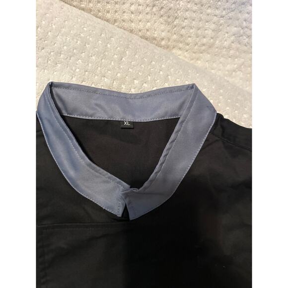 NWOT Unisex Adult Size XL Chef Jacket Short Sleeve Black Gray Snap Front - Picture 3 of 5